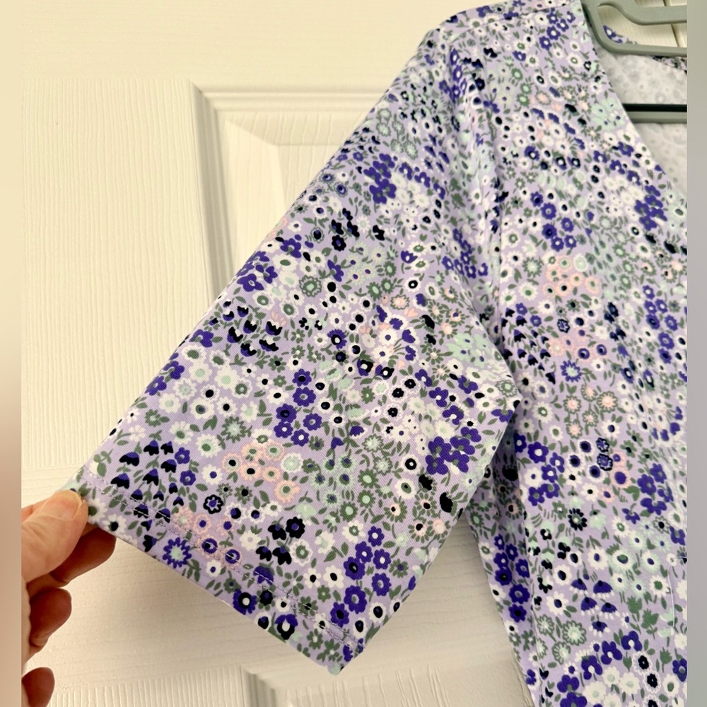 Lands' End~Purple Floral~Scoop Neck~Short Sleeve~Pockets~Fit Flare Dress~L/Tall - Picture 6 of 12